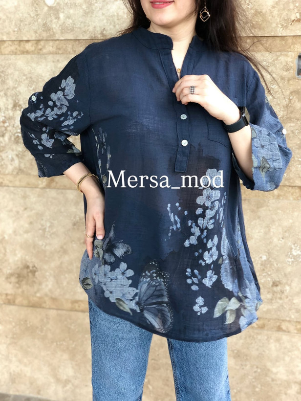شومیز لینن ایتالیایی زنانه برند پارک مودا طرح پروانه