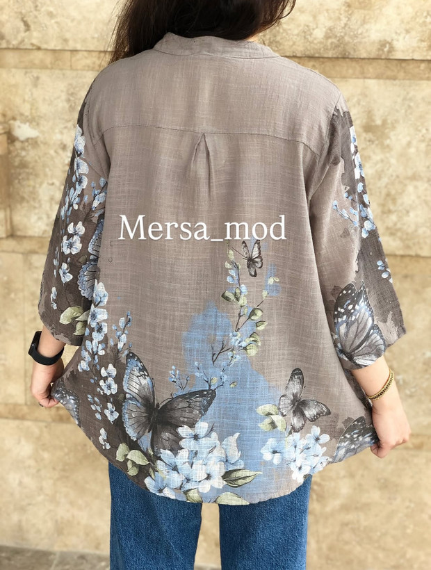 شومیز لینن ایتالیایی زنانه برند پارک مودا طرح پروانه
