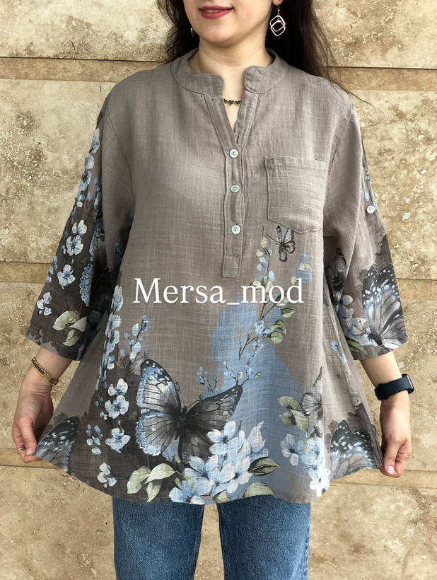 شومیز لینن ایتالیایی زنانه برند پارک مودا طرح پروانه