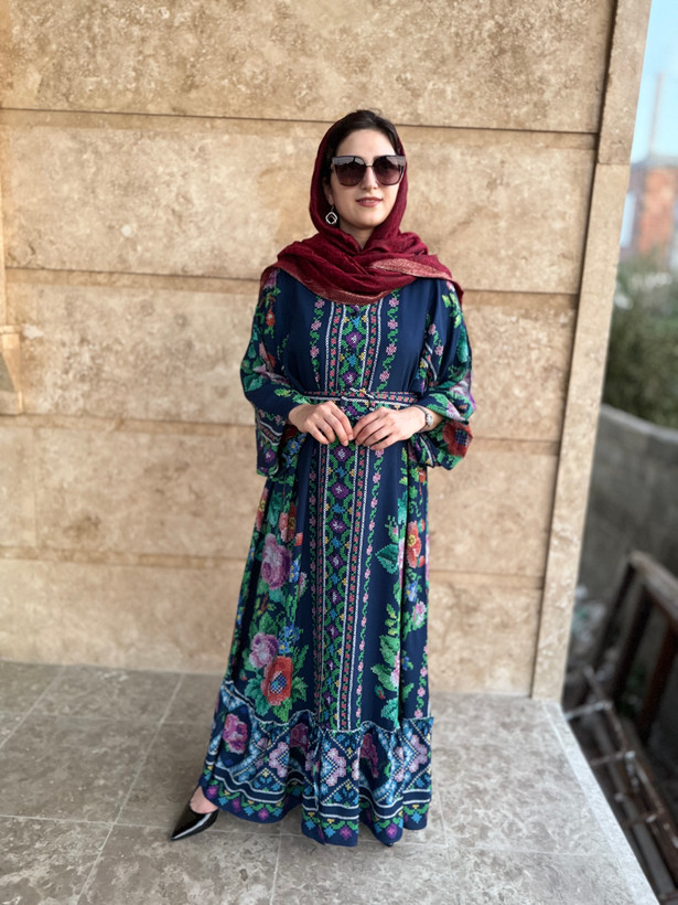 پیراهن شماره دوزی زنانه ترک برند آشیلدا جنس نخی رنگ سرمه ای