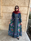 پیراهن شماره دوزی زنانه ترک برند آشیلدا جنس نخی رنگ سرمه ای
