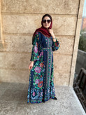 پیراهن شماره دوزی زنانه ترک برند آشیلدا جنس نخی رنگ سرمه ای