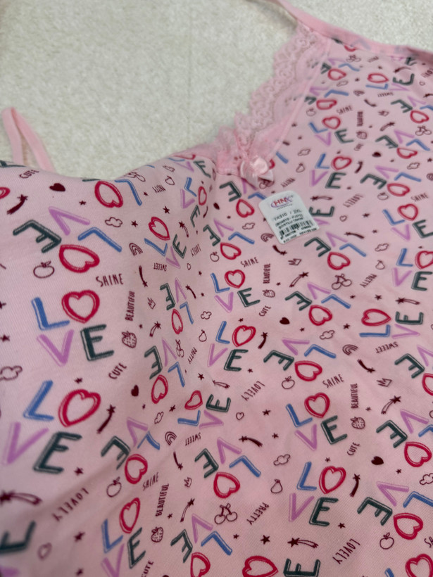 ست تاپ و شورتک زنانه ترک برند هنکس (HNX) جنس سوپرپنبه طرح LOVE صورتی