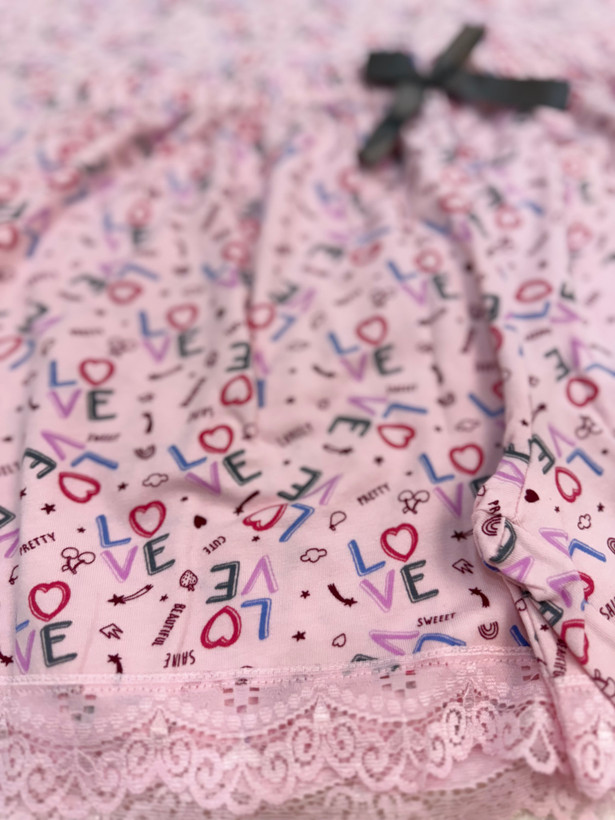 ست تاپ و شورتک زنانه ترک برند هنکس (HNX) جنس سوپرپنبه طرح LOVE صورتی