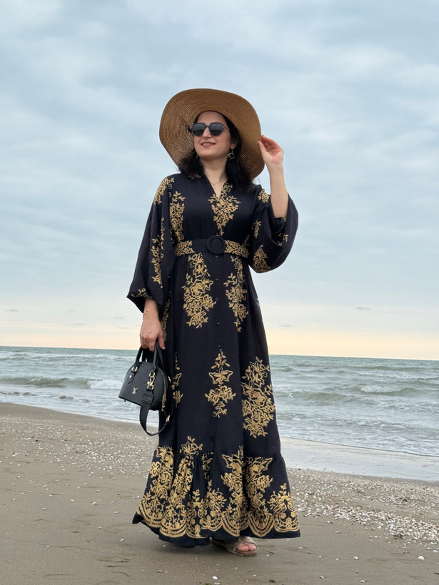 پیراهن زنانه ترک برند آشیلدا جنس نخ طرح زرین