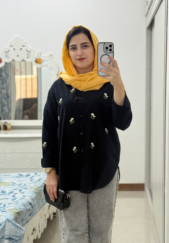 شومیز گلدوزی ترک جنس الیاف طبیعی رنگمشکی