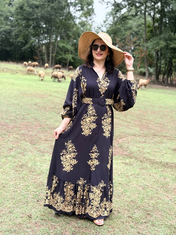 پیراهن زنانه ترک برند آشیلدا جنس نخ طرح زرین